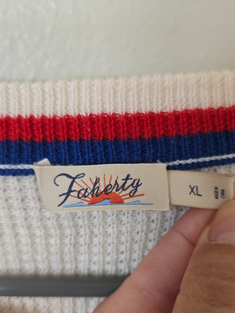 Faherty | Throwback Wisp Waffle Cotton Cashmere Sweater Americana Size XL - Picture 9 of 10
